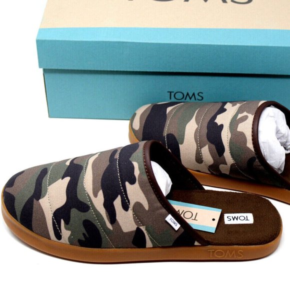 Tom's Men's Harbor Slipper, size 10.5, green woodland camouflage print, quilted - Picture 2 of 10